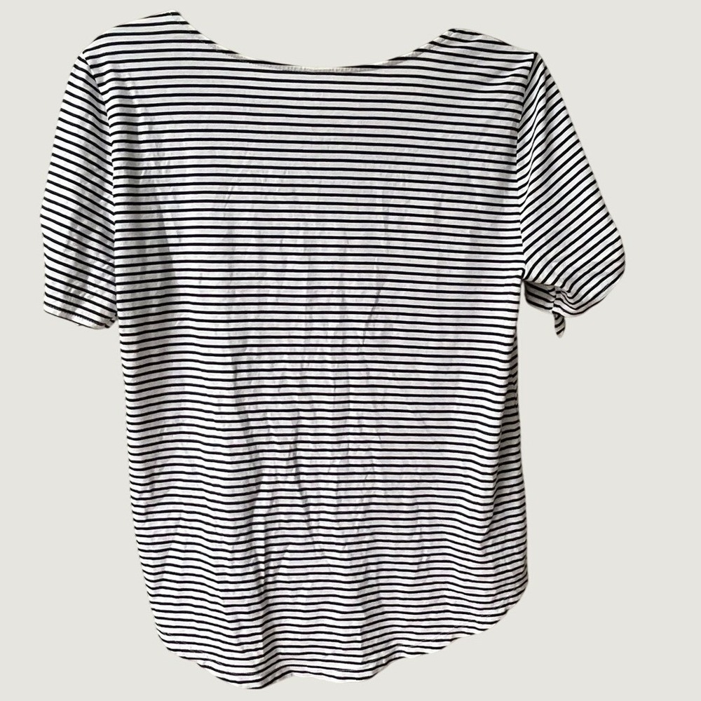 LOFT Outlet Striped Button Front Top Womens Small Tie Sleeve Scoop Neck - Picture 2 of 7